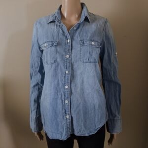 J. Crew chambray blue button down shirt, women's 4